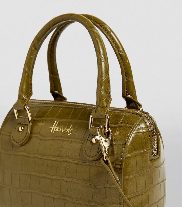 Kensington Brunei Harrods Micro Mini Barrel Dark Green Croc Bag